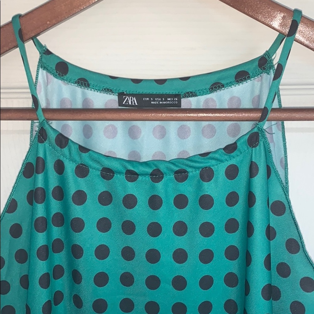ππ€Zara Green and Black Polka Dot Halterneck Top - Picture 2 of 2